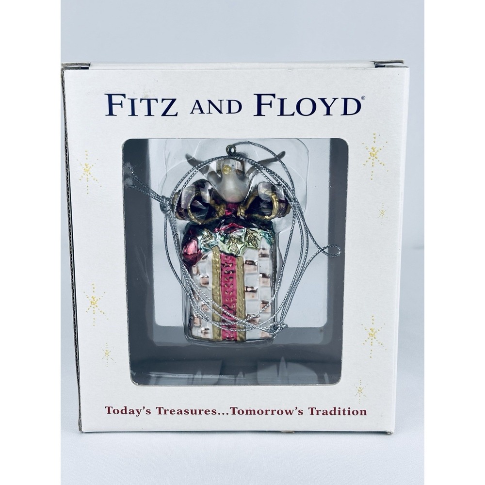 VTG Fitz and Floyd Classics Gregorian Gift Box Dove Glass Christmas Ornament NIB